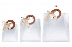 Gift bag plastic 240x100x265 mm semi transparent with bow and handle in leather texture - 12 pcs