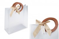 Gift bag plastic 240x100x265 mm semi transparent with bow and handle in leather texture - 12 pcs