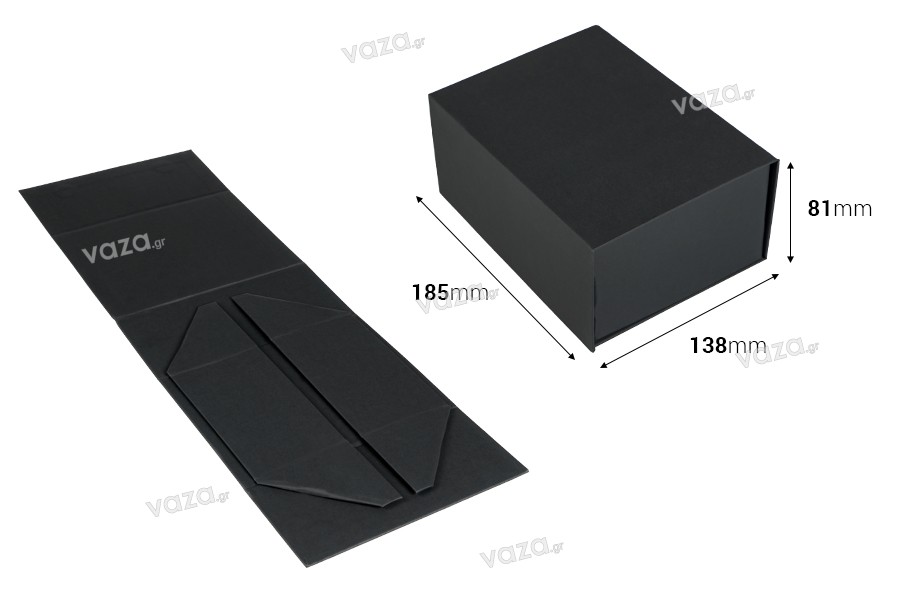 Χάρτινο κουτί σε μαύρο χρώμα με μαγνητικό κλείσιμο 185x138x81 mm - 12 τμχ
