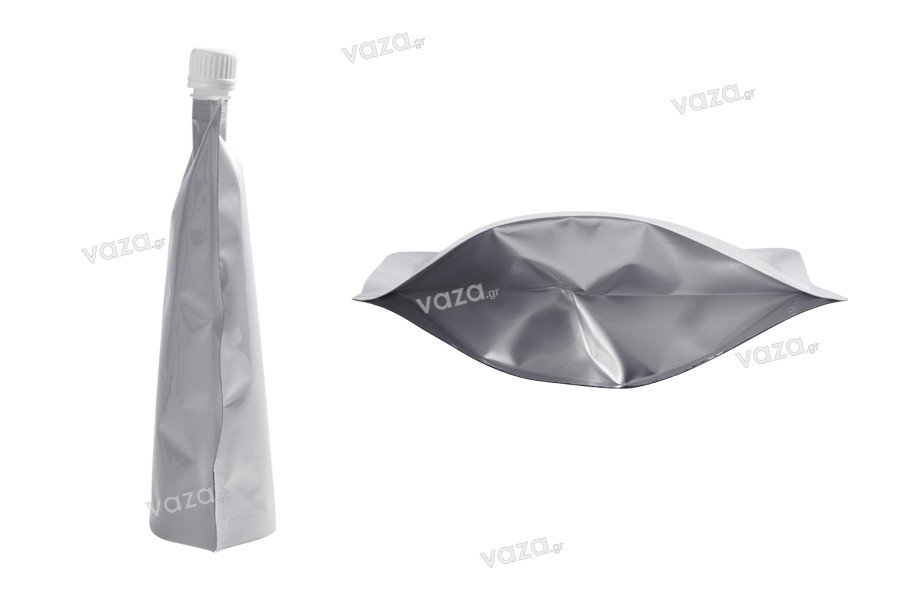 Συσκευασία (ασκός) αλουμινίου τύπου Doy Pack 300 ml με λευκό καπάκι ασφαλείας - 50 τμχ