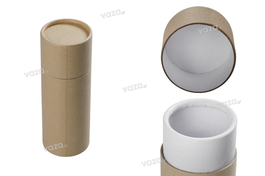 Κουτάκι καφέ κραφτ (εσωτερικά λευκό) κυλινδρικό 59,6x165 mm για μπουκαλάκια - 12 τμχ