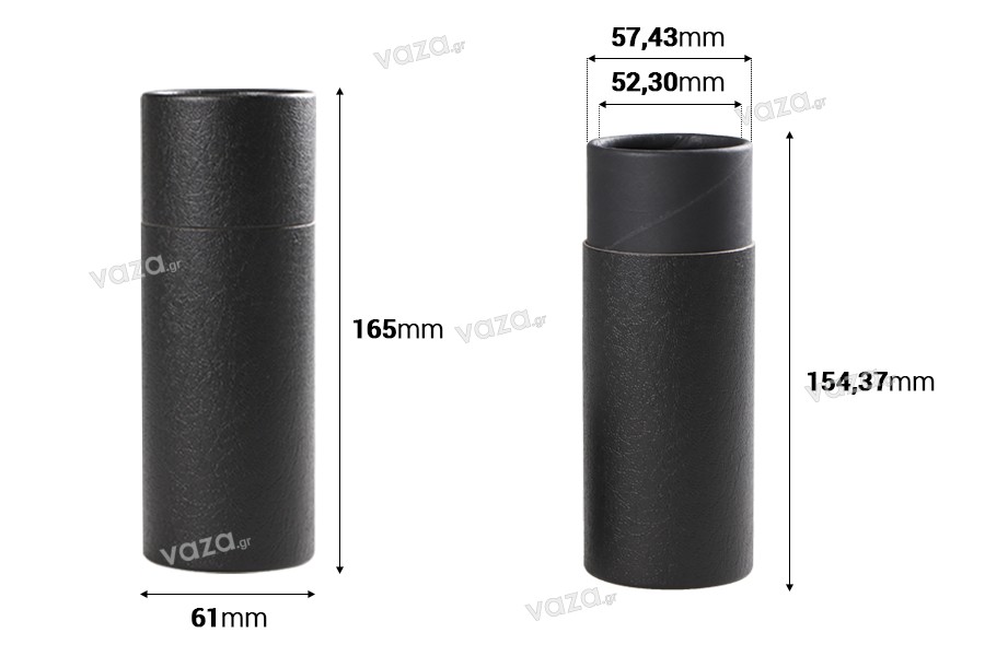 Boîte cylindrique (intérieur noir) 61 x 165 mm pour flacons - 12 pcs