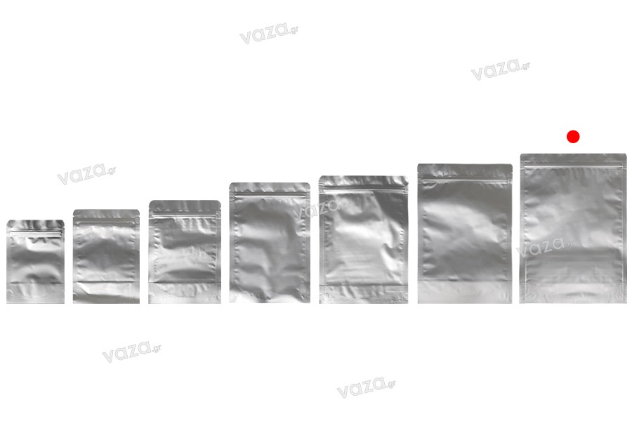 Σακουλάκια αλουμινίου τύπου Doy Pack 250x50x350 mm με κλείσιμο "zip" και δυνατότητα σφράγισης με θερμοκόλληση  - 100 τμχ