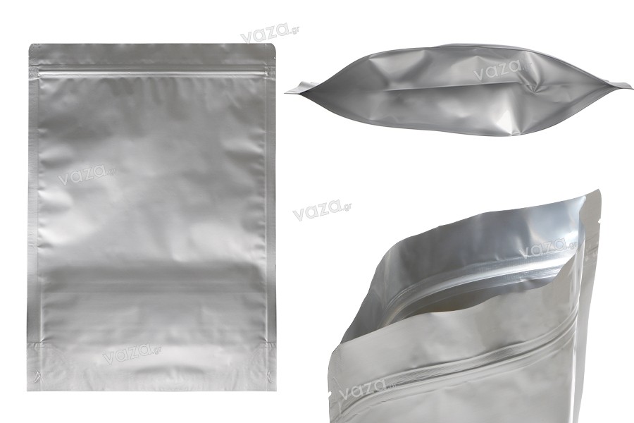 Σακουλάκια αλουμινίου τύπου Doy Pack 250x50x350 mm με κλείσιμο "zip" και δυνατότητα σφράγισης με θερμοκόλληση  - 100 τμχ