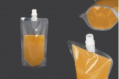 Doypack stand-up pouch packaging (flask) transparent 250 ml with white cap