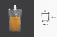 Doypack stand-up pouch packaging (flask) transparent 250 ml with white cap