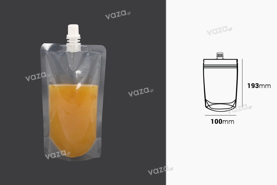 Pachet (sac) tip Doy Pack transparent 250 ml cu capac alb