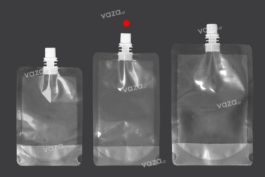Sacchetto del becco tipo Doy Pack trasparente da 250 ml con tappo bianco