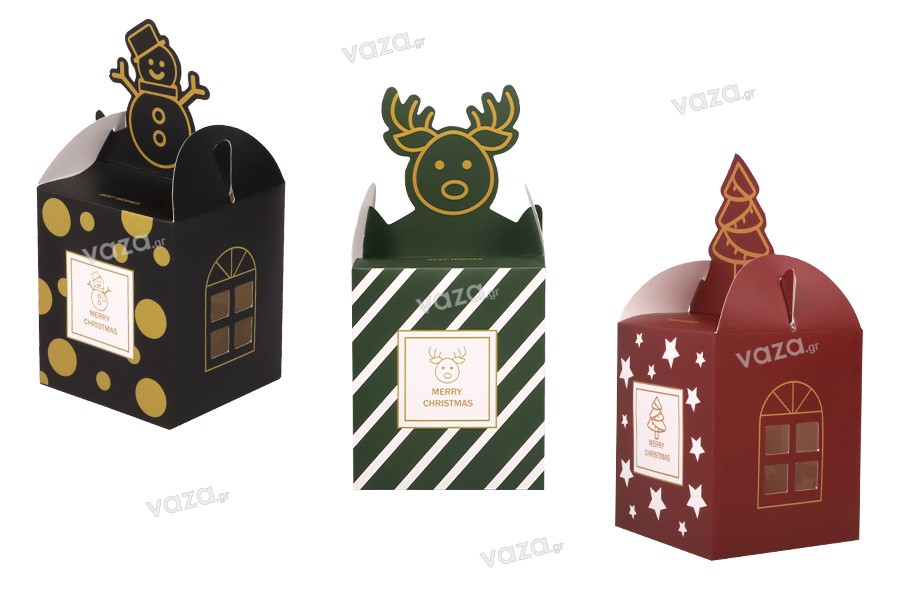 Χριστουγεννιάτικο χάρτινο κουτί δώρου 85x85x100 mm σε διάφορα σχέδια - 25 τμχ