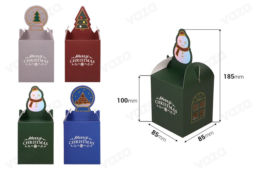 Weihnachtliche Papierbox 85x85x100 mm für Geschenke in verschiedenen Designs- 25 Stück Weihnachtliche Papierbox 85x85x100 mm für Geschenke in verschiedenen Designs- 25 Stück-εικόνα_διαστάσεις