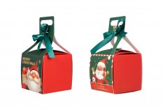 Χριστουγεννιάτικο κουτί δώρου με χερούλι και κορδέλα 100x100x100 mm - 25 τμχ
