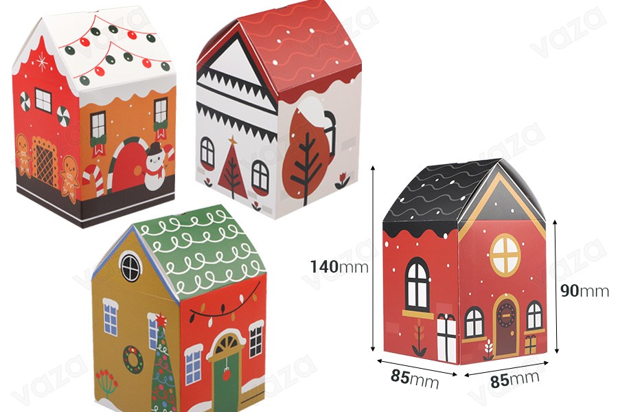 Christmas paper gift box 85x85x140mm - 10 pcs Christmas paper gift box 85x85x140mm - 10 pcs-εικόνα_διαστάσεις