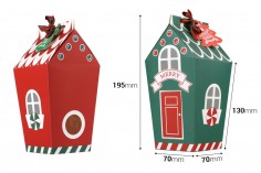 Χριστουγεννιάτικο χάρτινο κουτί δώρου 70x70x195 mm σε σχήμα σπιτάκι με κορδέλα και καρτελάκι  - 10 τμχ