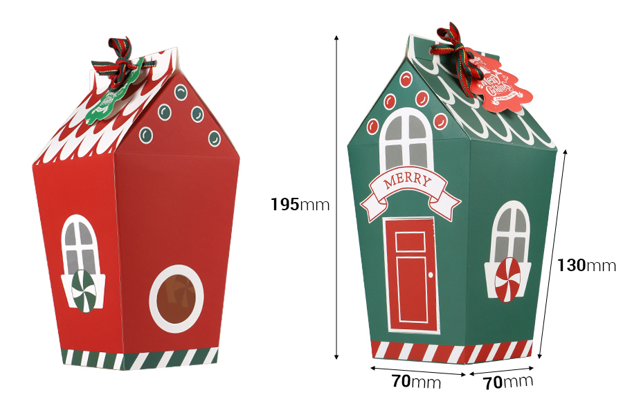 Christmas paper box 70x70x195 mm with ribbon and greeting card/tag - 10 pcs Christmas paper box 70x70x195 mm with ribbon and greeting card/tag - 10 pcs