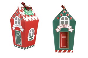 Christmas paper box 70x70x195 mm with ribbon and greeting card/tag - 10 pcs-1