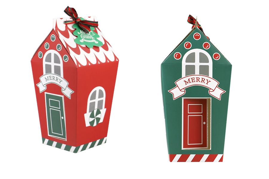 Christmas paper box 70x70x195 mm with ribbon and greeting card/tag - 10 pcs Christmas paper box 70x70x195 mm with ribbon and greeting card/tag - 10 pcs