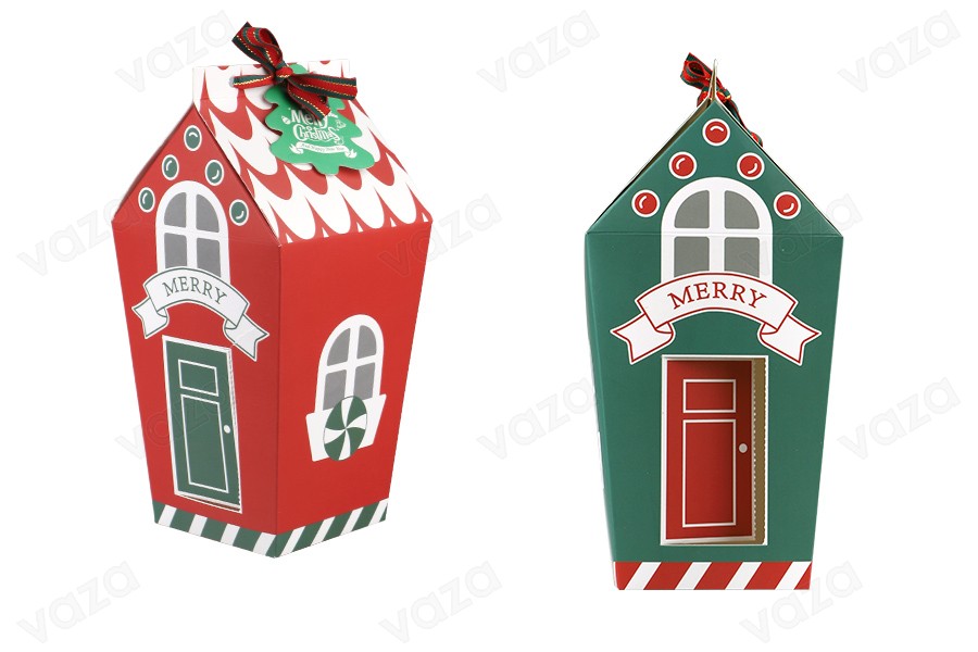 Christmas paper box 70x70x195mm with ribbon and greeting card/tag - 10 pcs Christmas paper box 70x70x195mm with ribbon and greeting card/tag - 10 pcs-produktbild