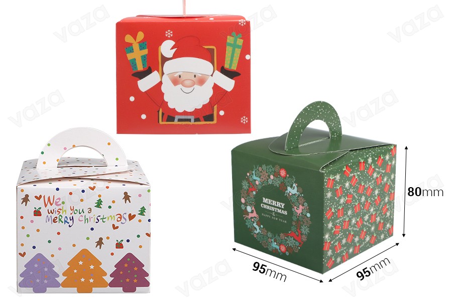 Christmas paper gift box 95x95x80mm with handle - 10 pcs Christmas paper gift box 95x95x80mm with handle - 10 pcs-bildabmessungen