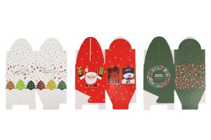 Christmas paper gift box 95x95x80 mm with handle - 10 pcs-3
