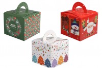 Christmas paper gift box 95x95x80 mm with handle - 10 pcs