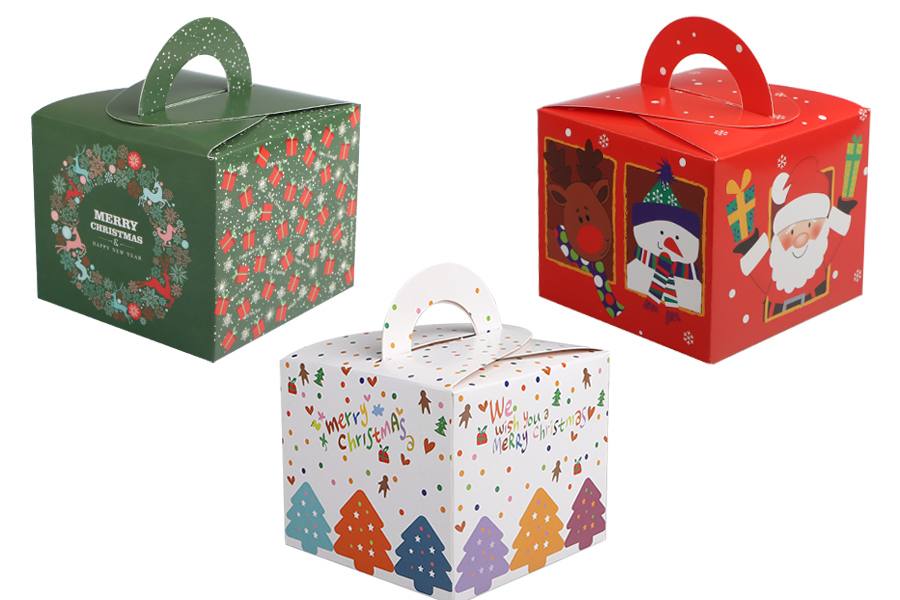 Christmas paper gift box 95x95x80mm with handle - 10 pcs Christmas paper gift box 95x95x80mm with handle - 10 pcs