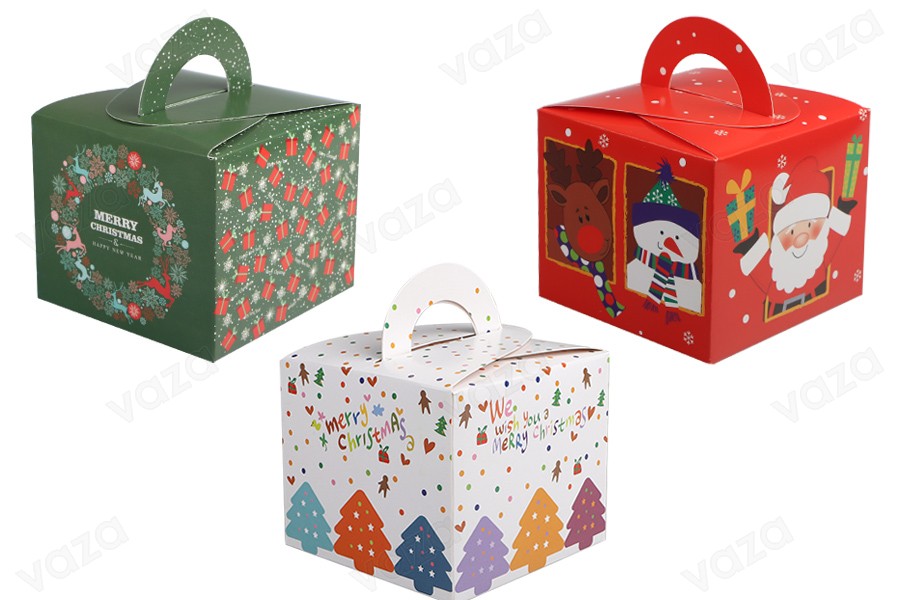 Christmas paper gift box 95x95x80mm with handle - 10 pcs Christmas paper gift box 95x95x80mm with handle - 10 pcs-produktbild