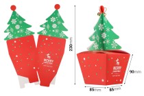 Christmas paper gift box 85x85x230mm with christmaw tree and bell - 10 pcs