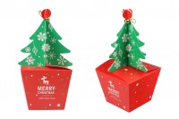 Christmas paper gift box 85x85x230 mm with christmaw tree and bell - 10 pcs