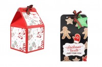 Christmas paper box 90x90x155 mm with ribbon and greeting card/tag - 10 pcs