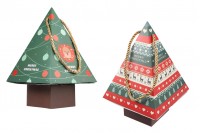 Christmas paper gift box 150x150x240 mm in tree shape with cord - 10 pcs