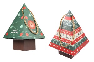 Christmas paper gift box 150x150x240mm in tree shape with cord - 10 pcs-1