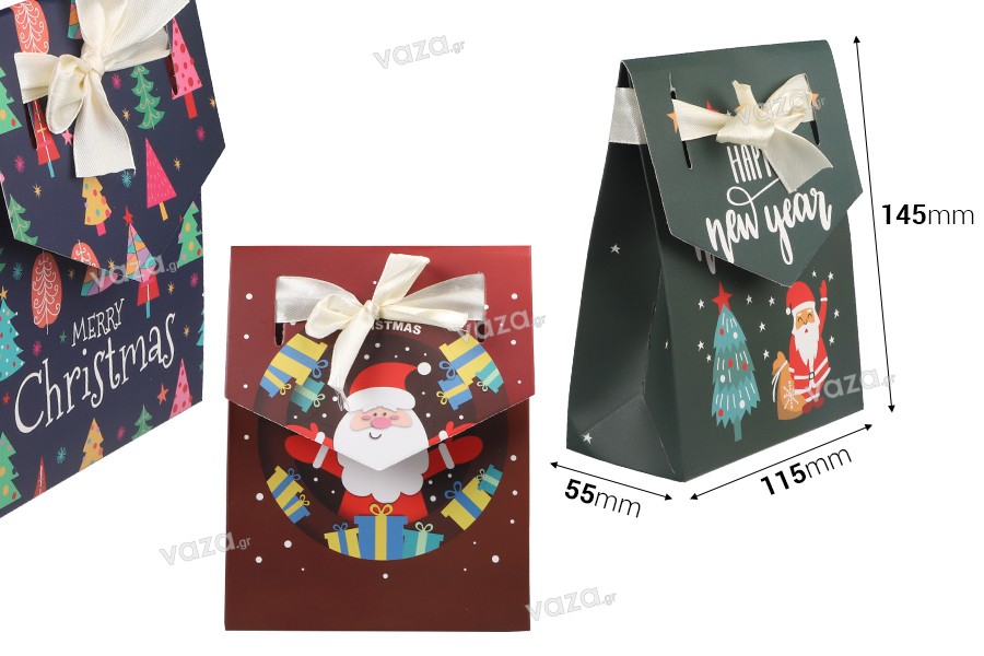 Christmas gift paper bag 115x55x145 mm with ribbon - 10 pcs