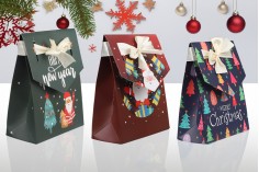 Χριστουγεννιάτικο χάρτινο τσαντάκι δώρου 115x55x145 mm με κορδέλα - 10 τμχ