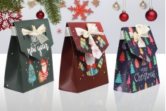 Christmas gift paper bag 115x55x145 mm with ribbon - 10 pcs