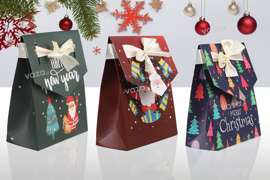 Christmas gift paper bag 115x55x145 mm with ribbon - 10 pcs