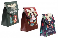 Christmas gift paper bag 115x55x145 mm with ribbon - 10 pcs