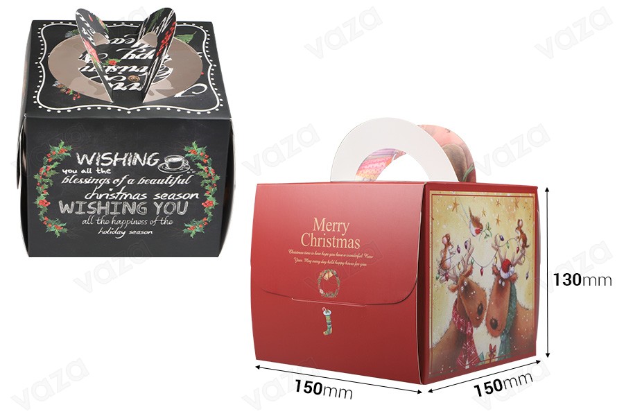 Christmas paper gift box 150x150x130mm with window and handle - 10 pcs-εικόνα_διαστάσεις