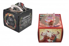 Christmas paper gift box 150x150x130 mm with window and handle - 10 pcs