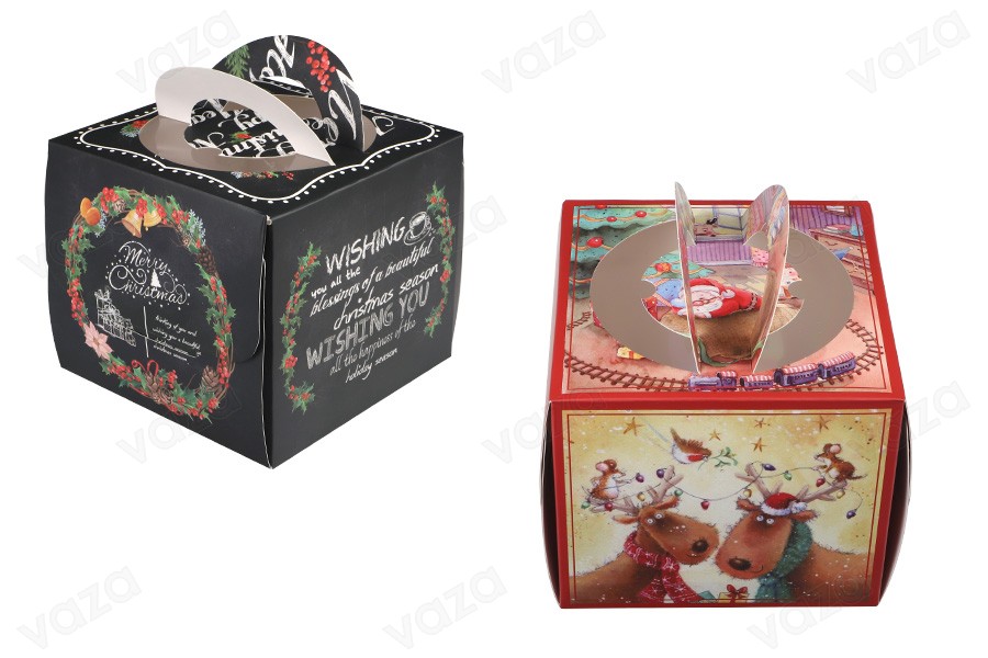 Christmas paper gift box 150x150x130mm with window and handle - 10 pcs-εικόνα_προϊοντική