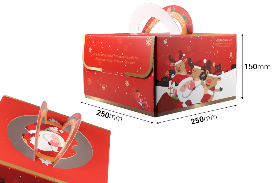Christmas paper gift box 250x250x150mm with handle - 10 pcs
