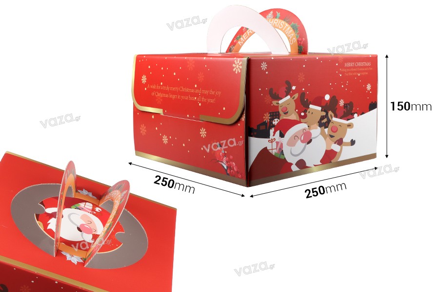 Christmas paper gift box 250x250x150 mm with handle - 10 pcs