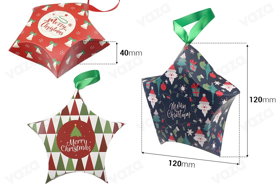 Christmas paper gift box 120x40x120mm with ribbon - 10 pcs-bildabmessungen