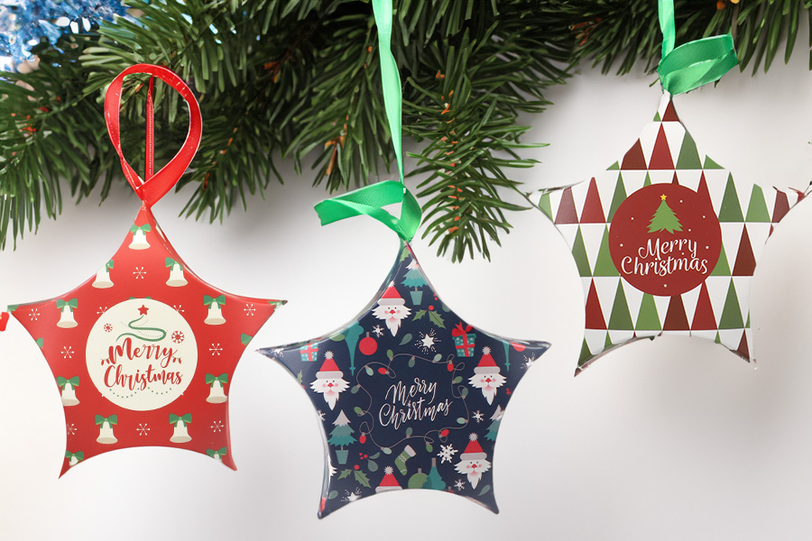 Christmas paper gift box 120x40x120 mm with ribbon - 10 pcs Christmas paper gift box 120x40x120 mm with ribbon - 10 pcs