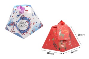 Christmas paper gift box 80x80x60mm with ribbon and greeting card/tag - 10 pcs-2