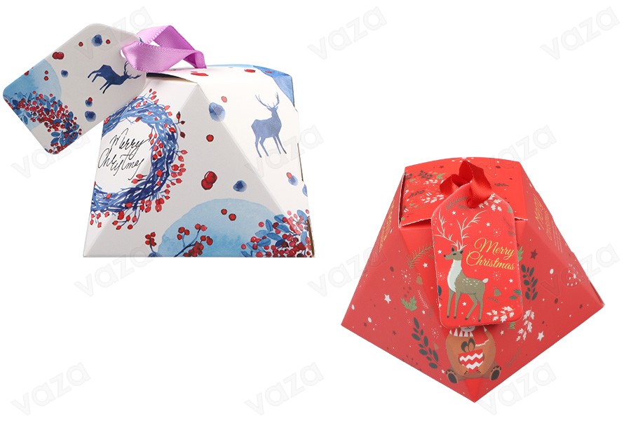 Christmas paper gift box 80x80x60mm with ribbon and greeting card/tag - 10 pcs Christmas paper gift box 80x80x60mm with ribbon and greeting card/tag - 10 pcs-εικόνα_προϊοντική