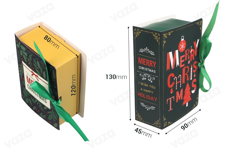 Christmas paper box 70x70x195mm with ribbon and greeting card/tag - 10 pcs Christmas paper box 70x70x195mm with ribbon and greeting card/tag - 10 pcs-bildabmessungen