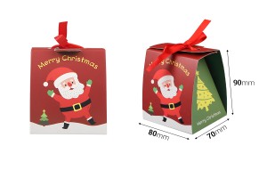 Christmas paper gift box 80x70x90 mm with ribbon - 10 pcs-2