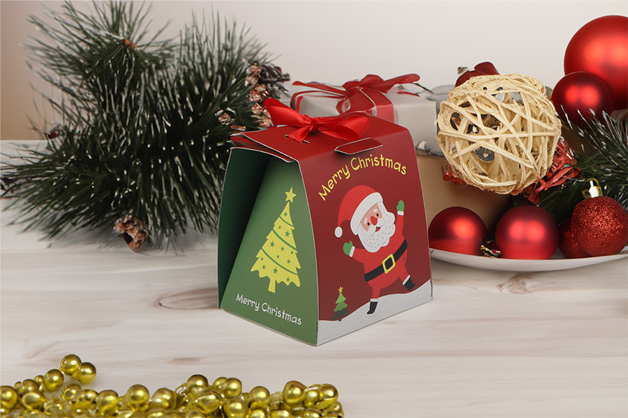 Christmas paper gift box 80x70x90mm with ribbon - 10 pcs