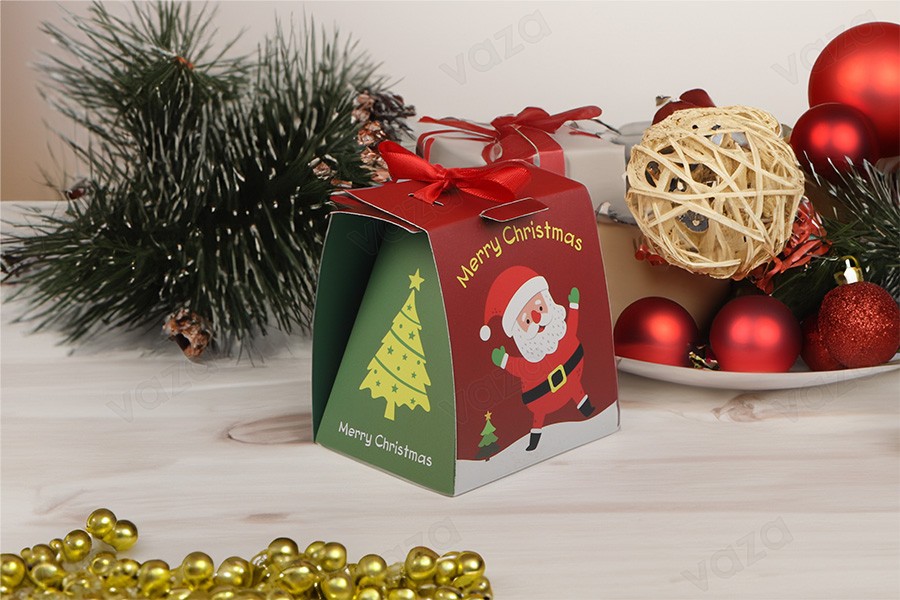 Christmas paper gift box 80x70x90mm with ribbon - 10 pcs-bildgruppe