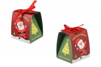 Christmas paper gift box 80x70x90 mm with ribbon - 10 pcs